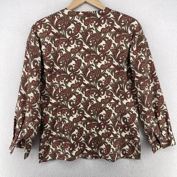 ADDENDA Top Womens M Paisley Shirt Blouse Button Front Long Sleeve Brown VTG - Picture 3 of 13